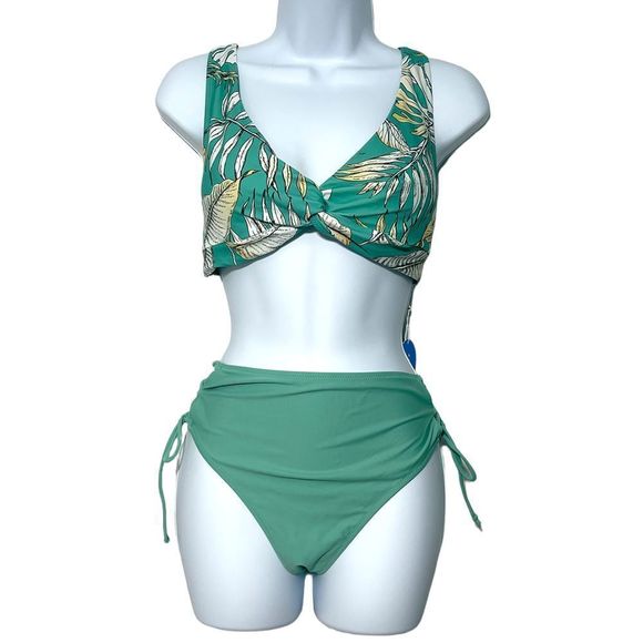 Cupshe Other - Cupshe Palm Print Fiona Floral Twist Bikini & High Waisted Bikini Bottom Set XXL